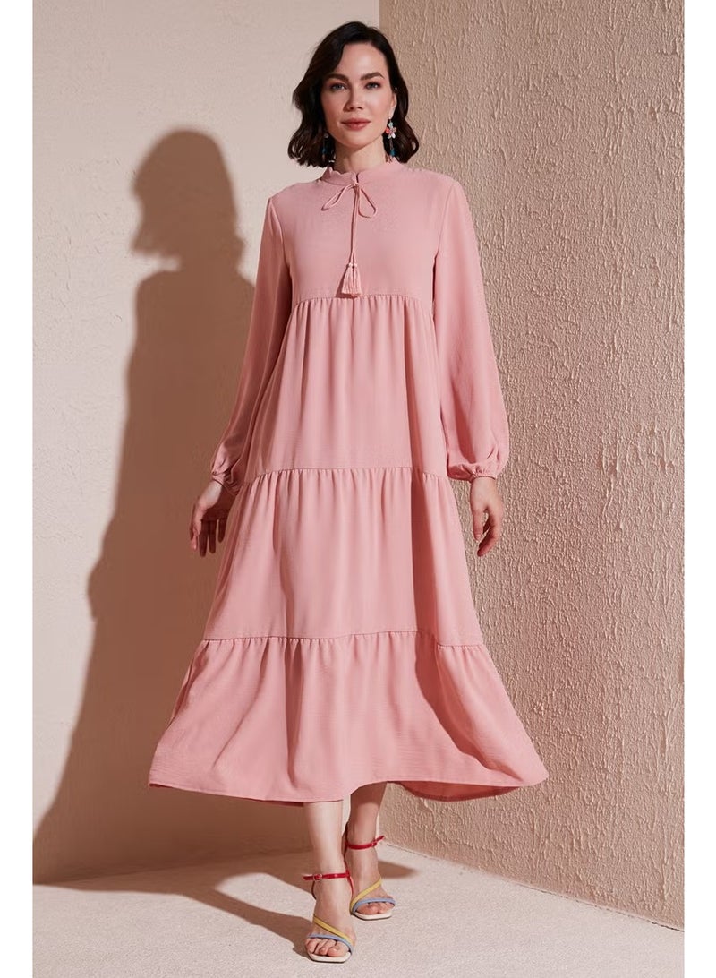 Lela Tiered Pink Midi Dress - Image 3