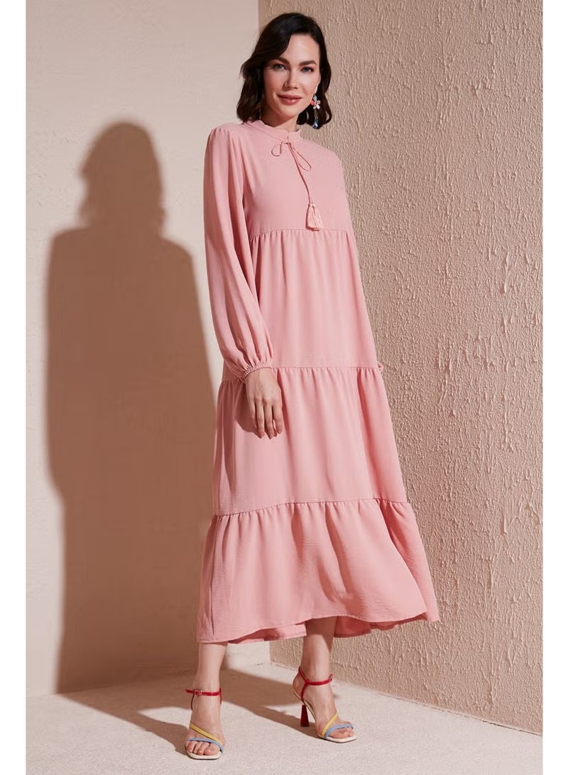 Lela Tiered Pink Midi Dress - Image 1