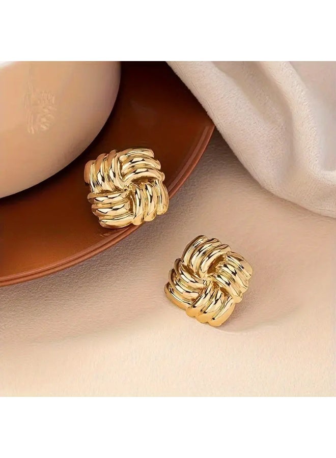 aeen Classic Gold-Tone Knot Stud Earrings – Geometric Textured Design for Women - Image 3