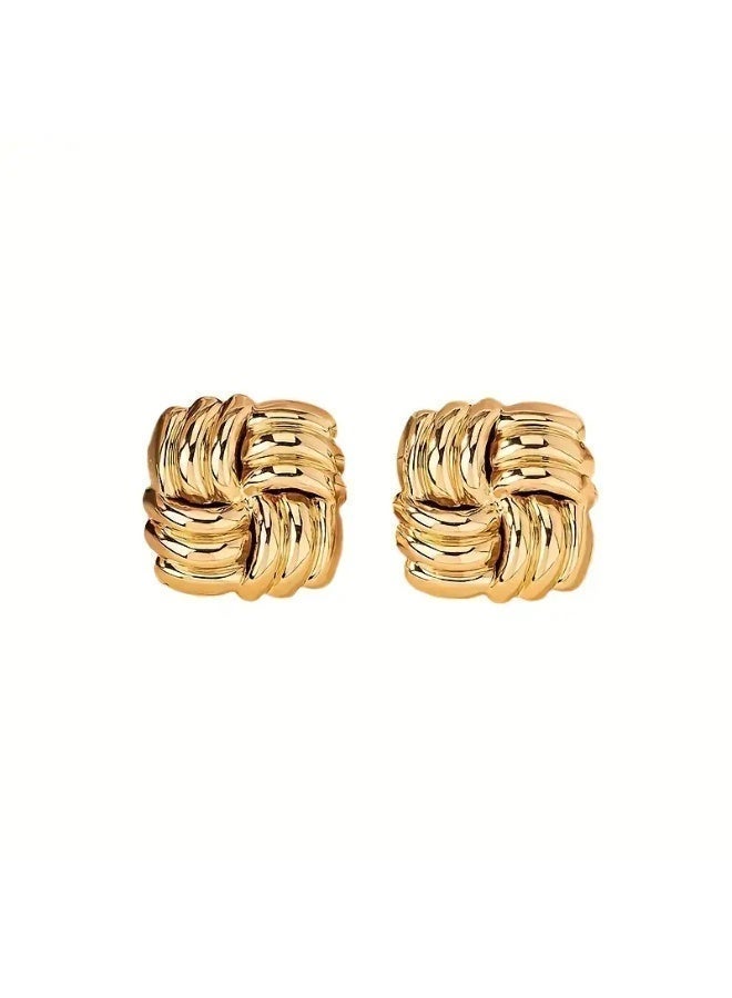 aeen Classic Gold-Tone Knot Stud Earrings – Geometric Textured Design for Women - Image 5