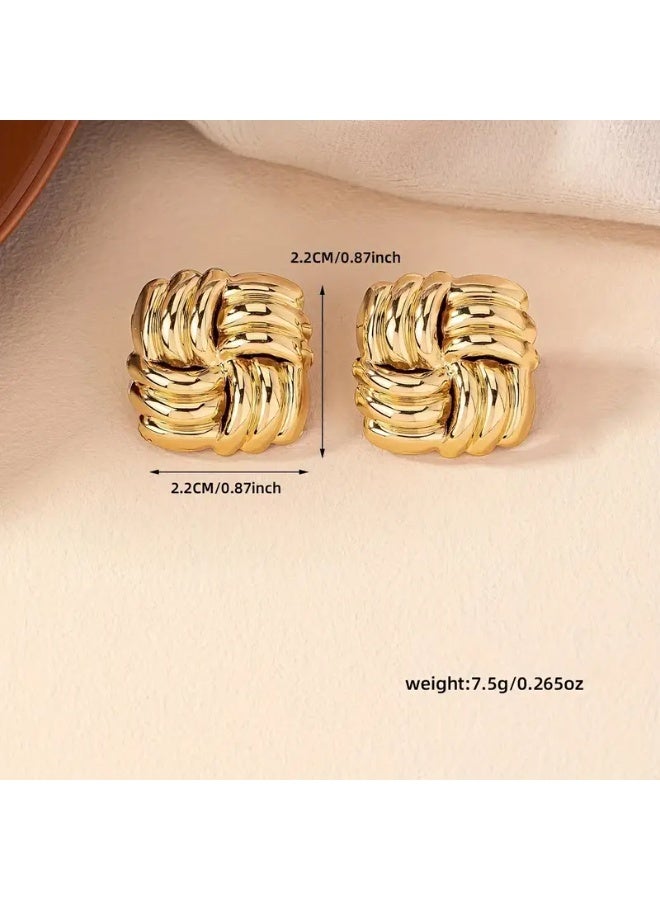 aeen Classic Gold-Tone Knot Stud Earrings – Geometric Textured Design for Women - Image 4