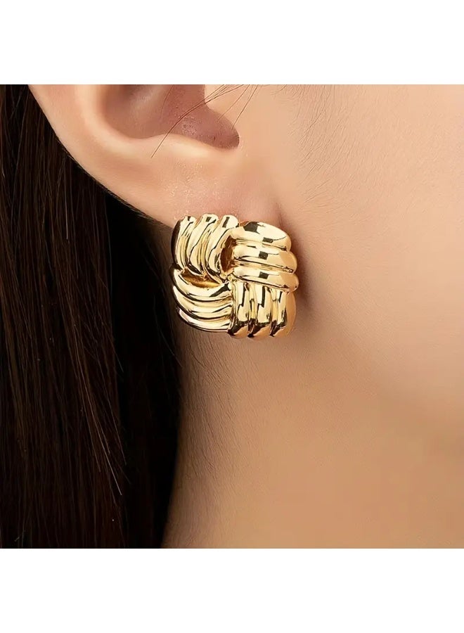 aeen Classic Gold-Tone Knot Stud Earrings – Geometric Textured Design for Women - Image 1
