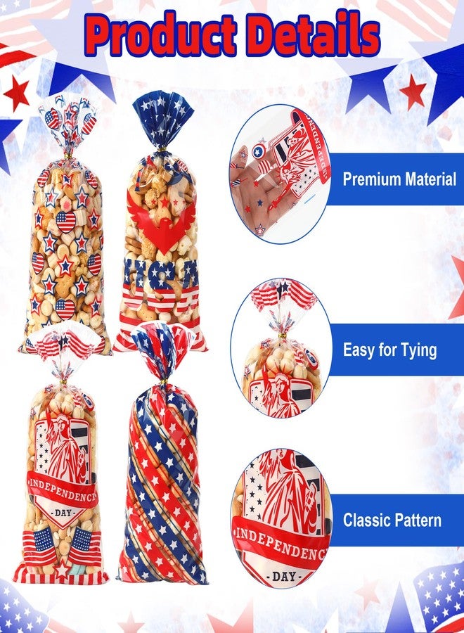 Deovige 4th of July Cellophane Treat Bags, 120 PCS 4th of July Gift Bag, Patriotic Treat Bags, Plastic Red Blue and White Candy Cookie Goodie Snack Bag for Independence Day Fourth of July Party Favor Supplies - Image 3