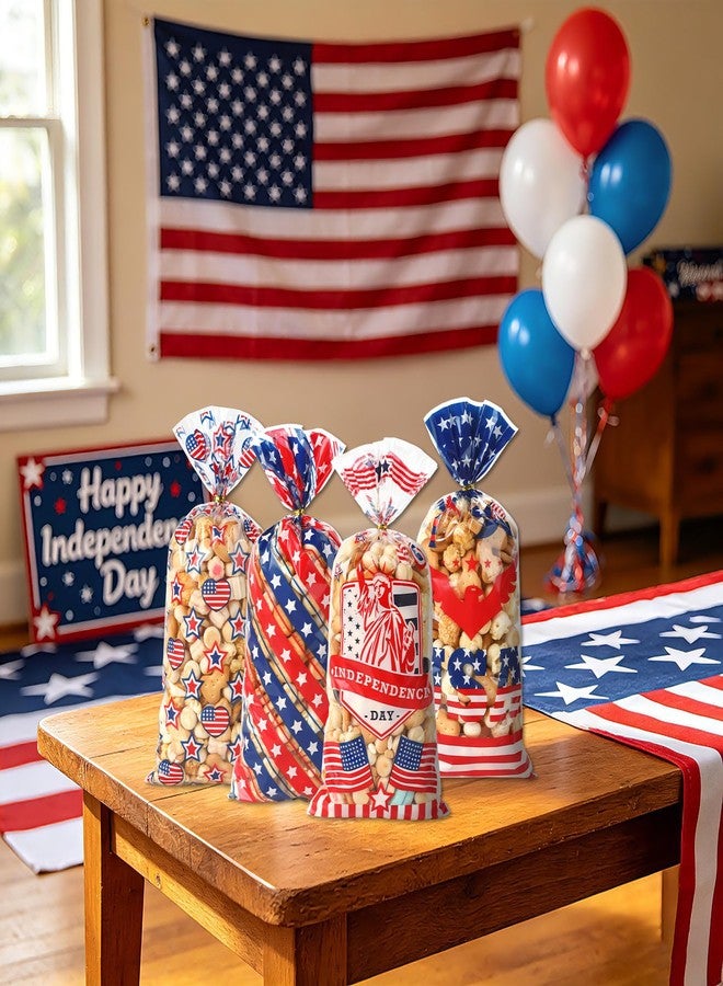 Deovige 4th of July Cellophane Treat Bags, 120 PCS 4th of July Gift Bag, Patriotic Treat Bags, Plastic Red Blue and White Candy Cookie Goodie Snack Bag for Independence Day Fourth of July Party Favor Supplies - Image 5