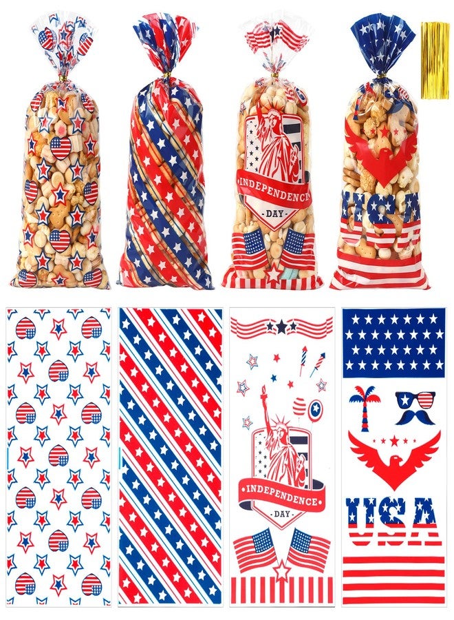 Deovige 4th of July Cellophane Treat Bags, 120 PCS 4th of July Gift Bag, Patriotic Treat Bags, Plastic Red Blue and White Candy Cookie Goodie Snack Bag for Independence Day Fourth of July Party Favor Supplies - Image 1