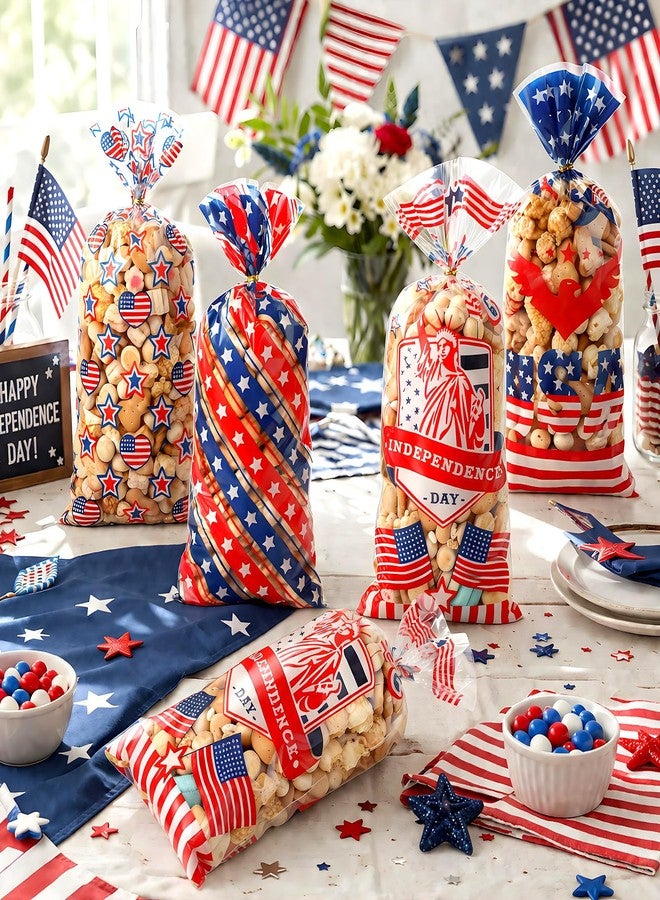 Deovige 4th of July Cellophane Treat Bags, 120 PCS 4th of July Gift Bag, Patriotic Treat Bags, Plastic Red Blue and White Candy Cookie Goodie Snack Bag for Independence Day Fourth of July Party Favor Supplies - Image 4