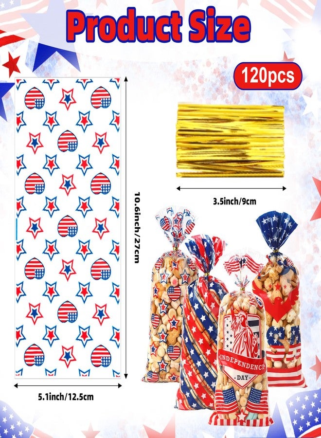 Deovige 4th of July Cellophane Treat Bags, 120 PCS 4th of July Gift Bag, Patriotic Treat Bags, Plastic Red Blue and White Candy Cookie Goodie Snack Bag for Independence Day Fourth of July Party Favor Supplies - Image 2