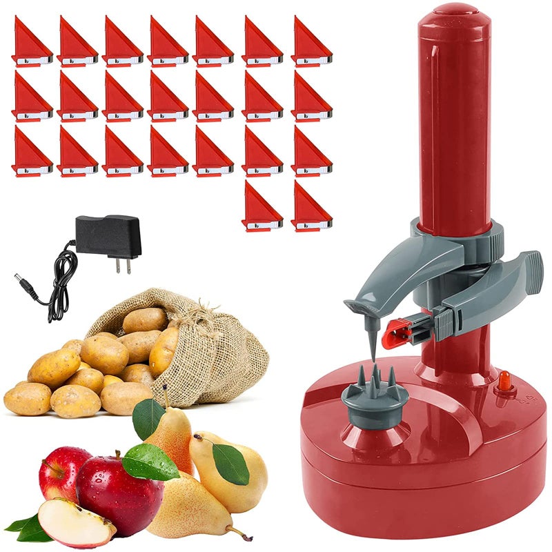 BXXLOOKG Electric Potato Peeler with 23 Replacement Blades Rotato Express Stainless Steel Automatic Rotating Fruits Fruit Potato Peeler Vegetables Cutter Apple Paring Machine Kitchen Peeling Tool 
