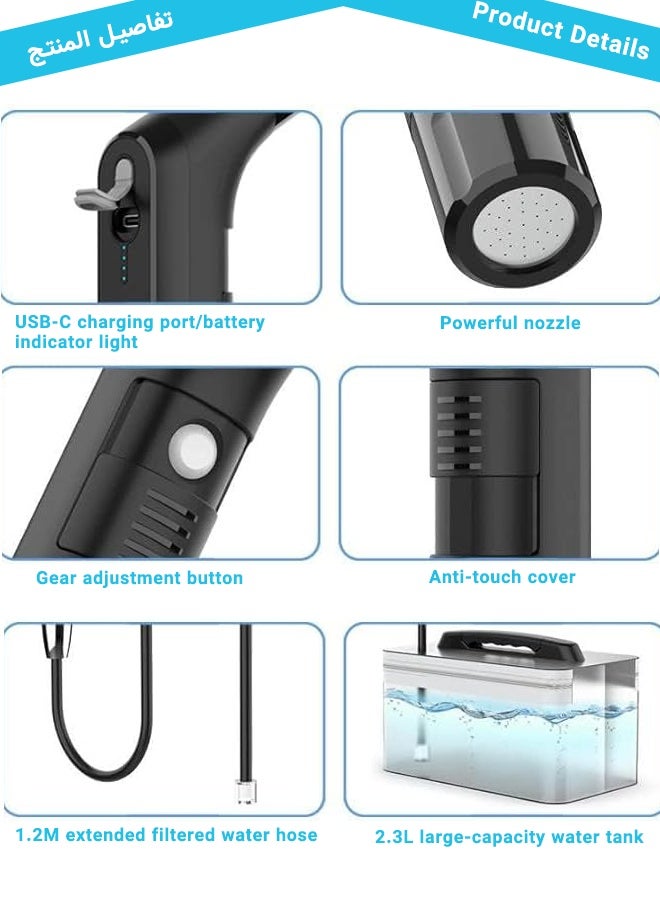 Super ZYouth Portable Electric Shattaf, Handheld Electric Bidet for Travel, Home, Baby Care and Camping Rechargeable with 2.3L Water Tank Travel Sprayer for Toilet, Bathroom and Outdoor Hiking - Image 3