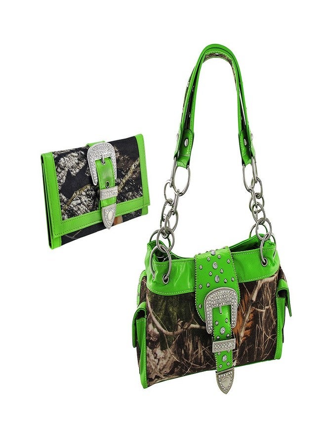Things2Die4 Camouflage Rhinestone Western Buckle Purse/Wallet Set (Green) - Image 1