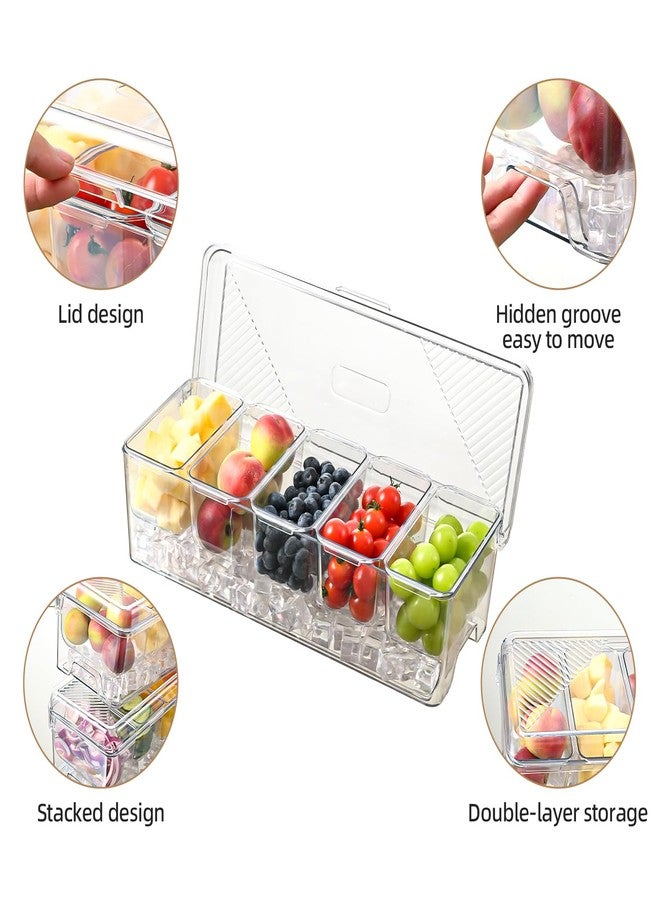 Uni HIMO Large Chilled Condiment Caddy,Stackable Chilled Condiment Containers Server with Lids for 5 Removable Compartments (5 Containers, 1 pack) - Image 4