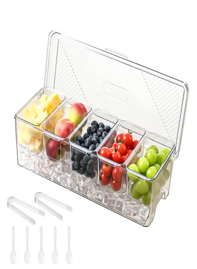 Uni HIMO Large Chilled Condiment Caddy,Stackable Chilled Condiment Containers Server with Lids for 5 Removable Compartments (5 Containers, 1 pack) - Image 1