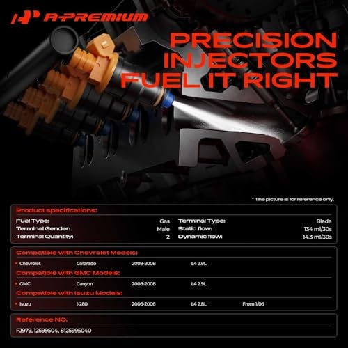 A-Premium APremium 4PC Set Fuel Injectors Compatible with Chevrolet Colorado 2008 GMC Canyon 2008 Isuzu i280 2006 28L 29L Replace 12599504 - Image 3