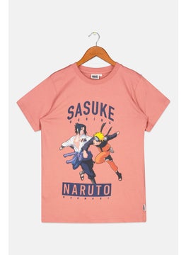 Naruto Kids Boys Round Neck Short Sleeve Graphic Print T-Shirt, Peach  - Image 1