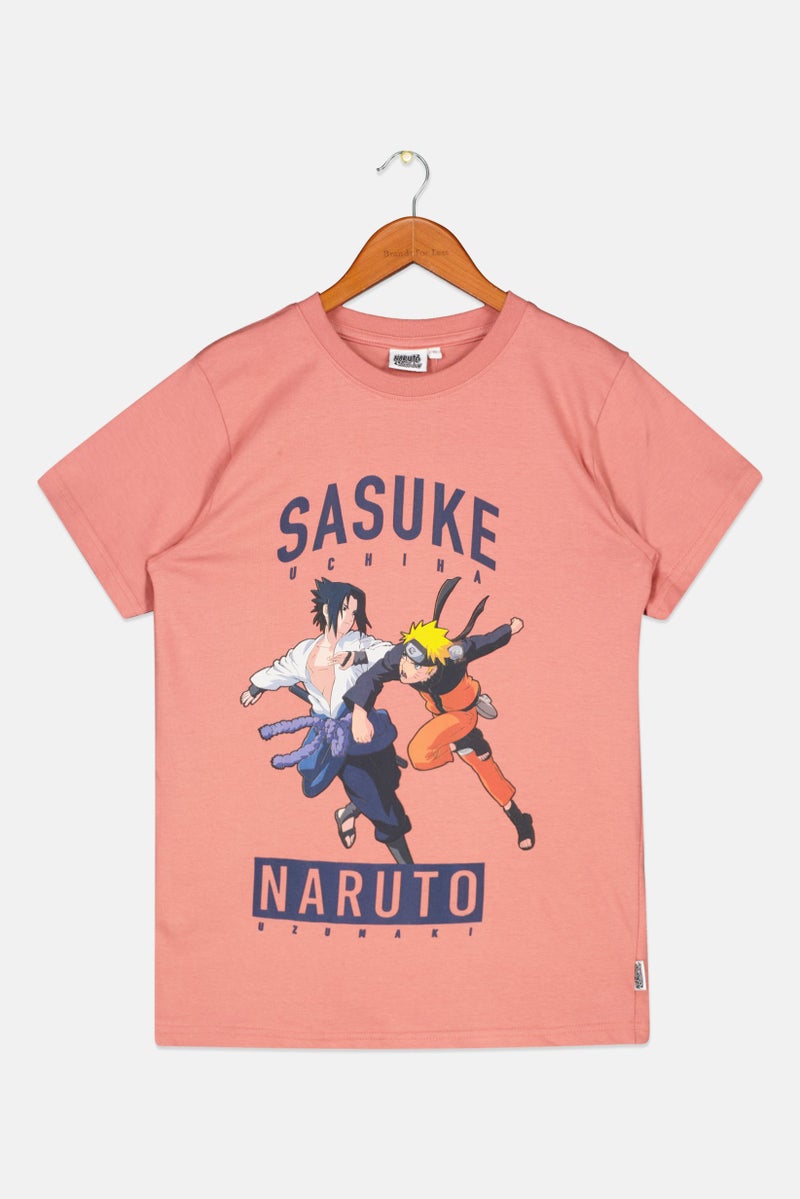 Naruto Kids Boys Round Neck Short Sleeve Graphic Print T-Shirt, Peach - Image 1