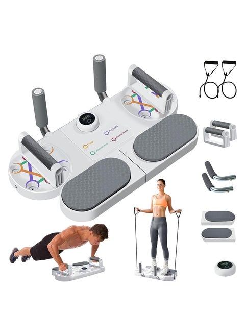 Push Up Board, Multi-function Push Up Stand with Resistance Bands, Home Workout Set for Floor to Strengthen Arms, Core and Back, Electronic Time Counting, Push Up Handles for Body Toning Training