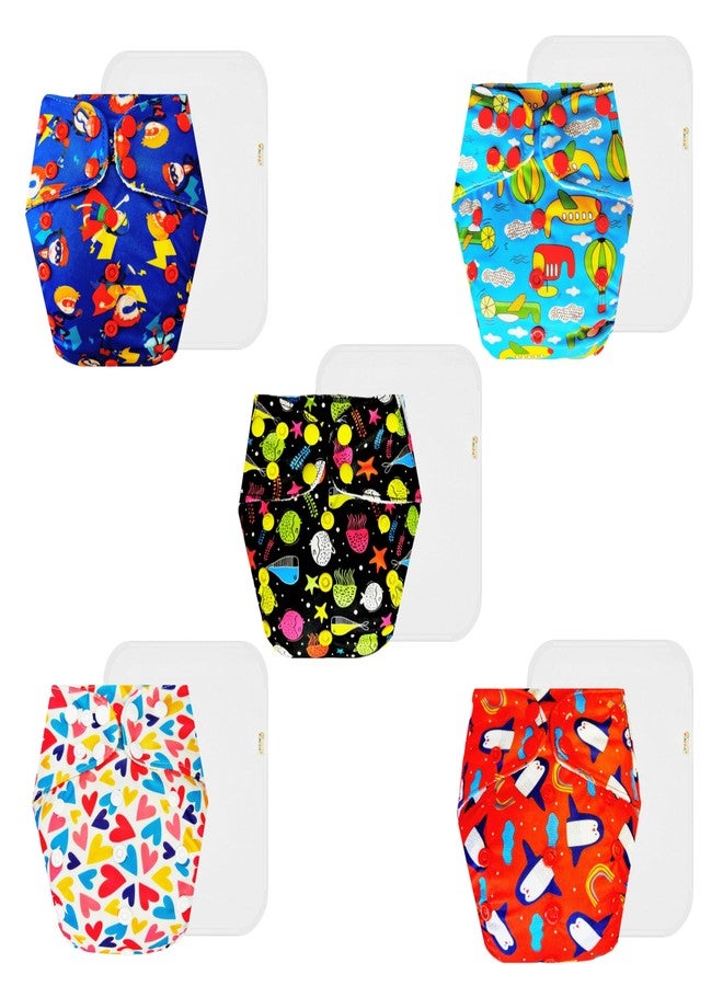 Dumbledo Premium Cloth Diaper with Cotton Insert (Pack of 5) | Dry Feel and Comfortable | 6-Layer Absorbent Pad | Travel Friendly | Perfect for Indian Summers | 3 Months - 3 Years | Unisex Baby - Image 1