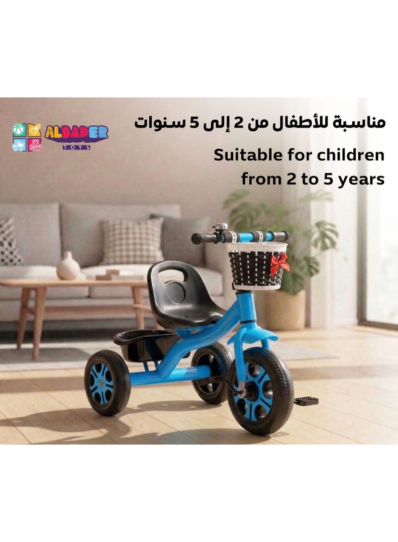 البدر دراجة أطفال ثلاث عجلات البدر مع سلتين أمامية وخلفية ومقعد بمسند ظهر، دراجة ركوب للأطفال بعجلات مانعة للانزلاق ومقود مع جرس، دراجة تدريب للأطفال للأولاد والبنات للاستخدام الداخلي والخارجي (أزرق) - Image 4