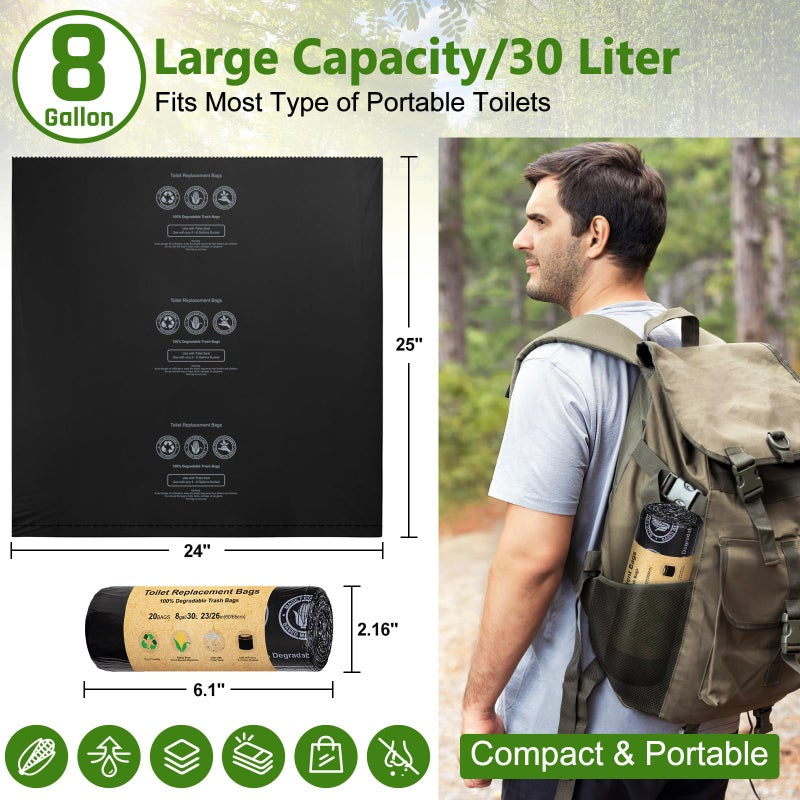 BLIKA 60 Count Camping Toilet Bags Eco Absorbent Gel Set, Portable Toilet Bags with Gel, 8 Gallon, 30 Liter, Heavy Duty 1 Mil, Toilet Replacement Bags with Toilet Powder for Camping Outdoor Hiking - Image 5