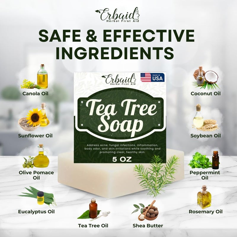 Erbaid Tea Tree Soap Natural Defense Tea Tree Oil Wash Bar for Face Body Remedy Soap Fights Acne Skin Irritation and Prevents Breakouts Deeply Cleansing Hydrating Cleanser for Calm Fresh Skin - Image 5