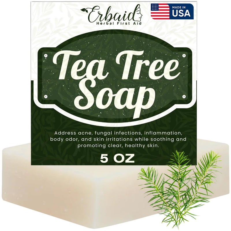 Erbaid Tea Tree Soap Natural Defense Tea Tree Oil Wash Bar for Face Body Remedy Soap Fights Acne Skin Irritation and Prevents Breakouts Deeply Cleansing Hydrating Cleanser for Calm Fresh Skin - Image 1