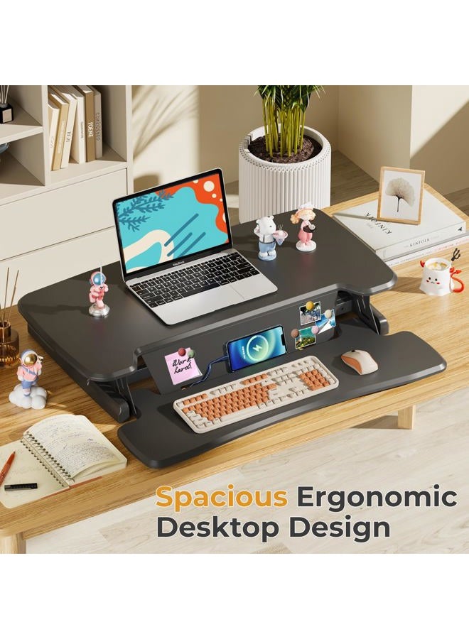 JOY worker Standing Desk Converter, 32" Height Adjustable Sit Stand Up Desk Riser with Keyboard Tray & 6 Fridge Magnets, Desktop Workstation Riser for Home Office Computer Laptop, Black - Image 5