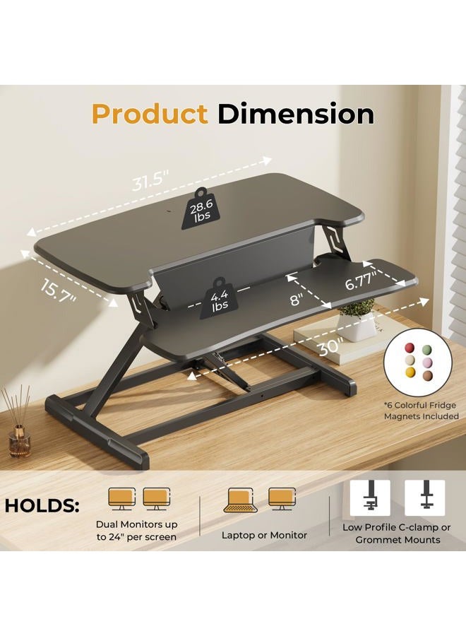 JOY worker Standing Desk Converter, 32" Height Adjustable Sit Stand Up Desk Riser with Keyboard Tray & 6 Fridge Magnets, Desktop Workstation Riser for Home Office Computer Laptop, Black - Image 3