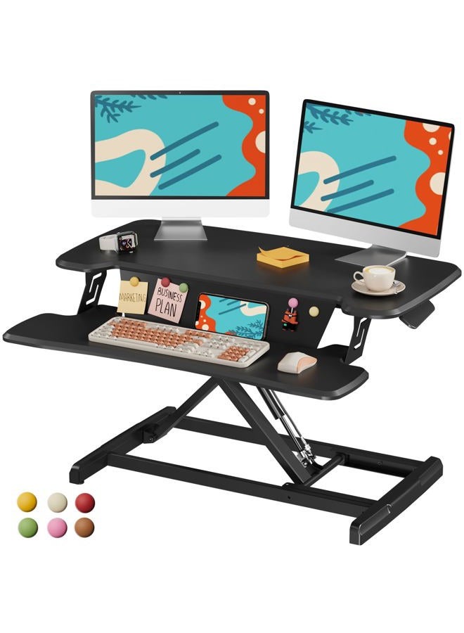 JOY worker Standing Desk Converter, 32" Height Adjustable Sit Stand Up Desk Riser with Keyboard Tray & 6 Fridge Magnets, Desktop Workstation Riser for Home Office Computer Laptop, Black - Image 1