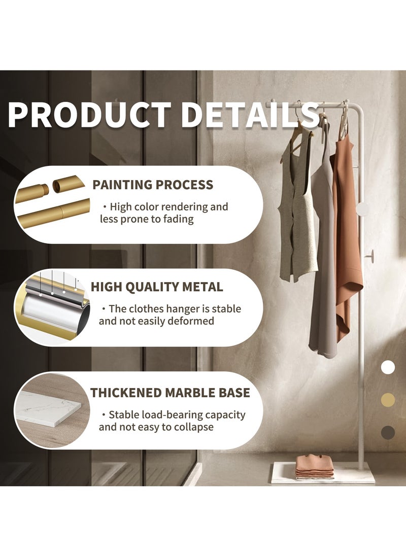 YQbest - Metal Coat Rack Freestanding with Natural Marble Base 67” 170cm Entryway Coats Hanger Stand with 3 Hooks, Home Bedroom Hotel Hall Tree for Coats, Hats, Scarves, Clothes, and Handbags - Image 1