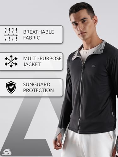 ADRO Sunscreen Jacket for Men UV Sun Advanced Protection Running Jackets For Men Biker Jackets with Zipper Sports jacket for men | SSJ-PLN-DG-XL - Image 2