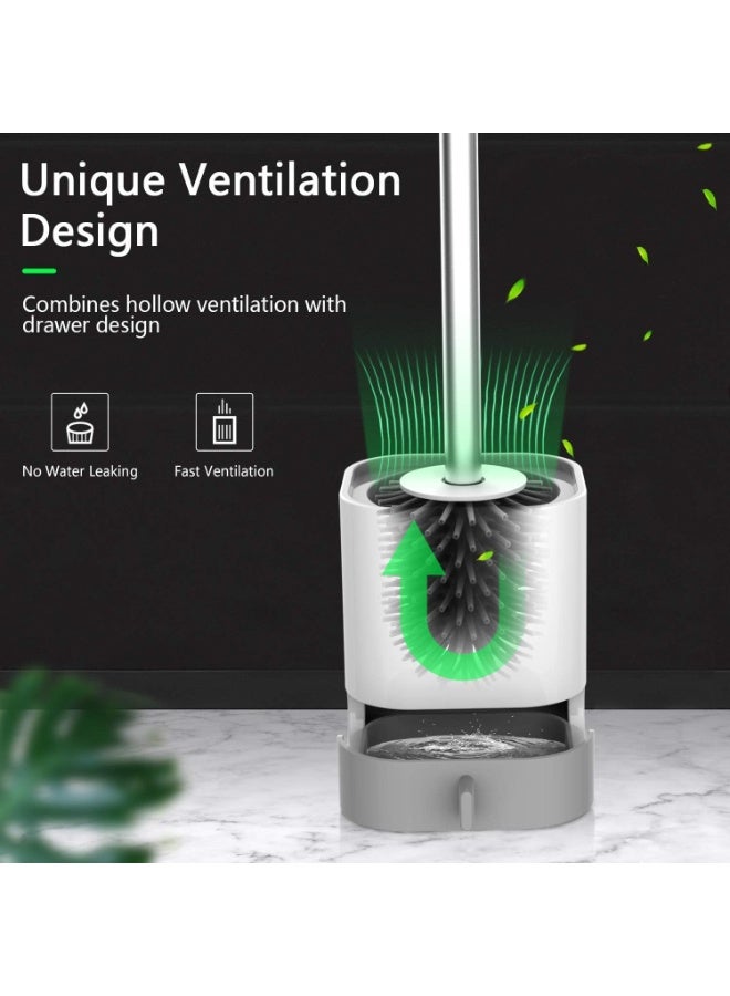 Haidue Silicone Toilet Brush and Holder Set, Deep Cleaning Bathroom Bowl Brush with Soft Flexible Bristles, Non-Slip Handle and Anti-Drip Base - Image 3