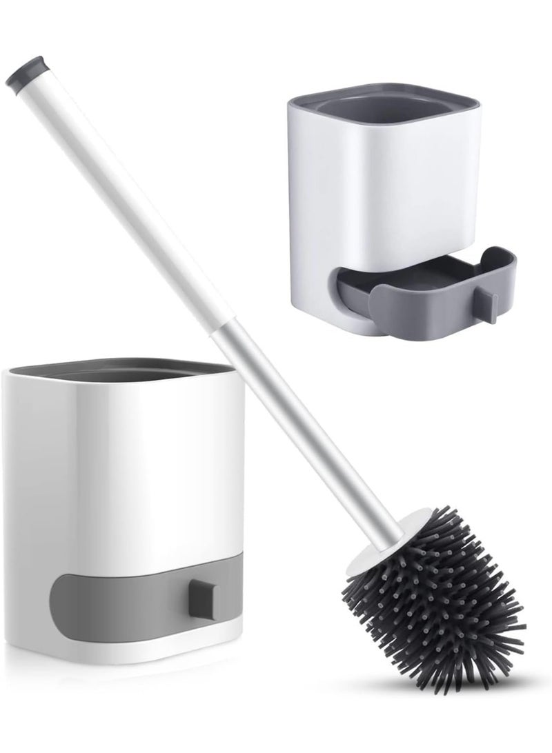 Haidue Silicone Toilet Brush and Holder Set, Deep Cleaning Bathroom Bowl Brush with Soft Flexible Bristles, Non-Slip Handle and Anti-Drip Base - Image 1
