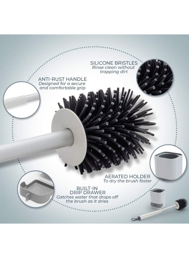 Haidue Silicone Toilet Brush and Holder Set, Deep Cleaning Bathroom Bowl Brush with Soft Flexible Bristles, Non-Slip Handle and Anti-Drip Base - Image 2