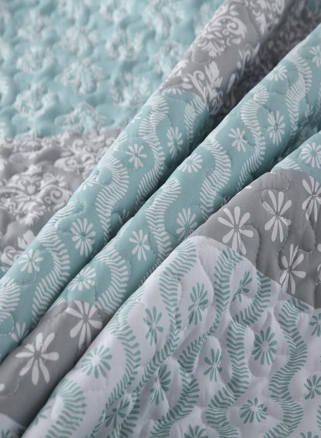 Cottolester Aqua Quilt Set Queen Size Boho Striped Bedspread Lightweight Soft Microfiber Bedding Set 96"x90" (3 Pieces) - Image 5