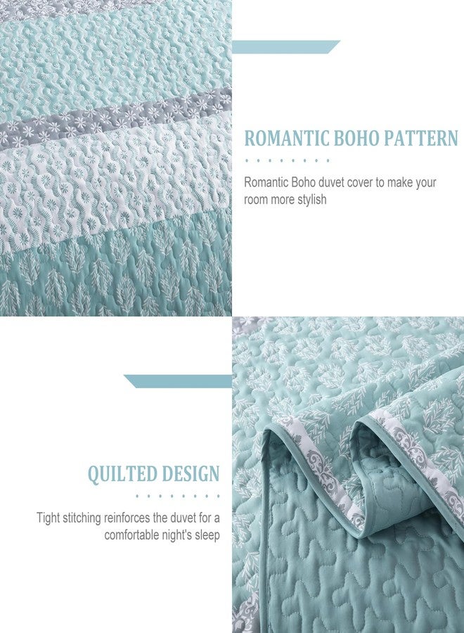 Cottolester Aqua Quilt Set Queen Size Boho Striped Bedspread Lightweight Soft Microfiber Bedding Set 96"x90" (3 Pieces) - Image 4