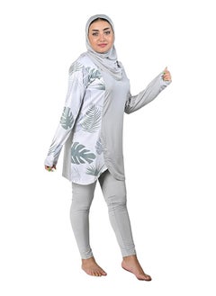 Burkini Swimsuits for Women. Modest Muslim Swimsuit Islamic. Long Sleeve Burkini with Full Cover Hijab and long Pants. Bathing Suit with Tropical leaves print.