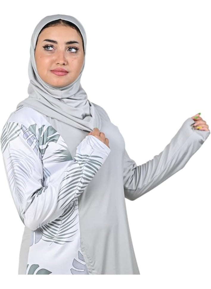 SOL SUAVE - Burkini Swimsuits for Women. Modest Muslim Swimsuit Islamic. Long Sleeve Burkini with Full Cover Hijab and long Pants. Bathing Suit with Tropical leaves print. - Image 1