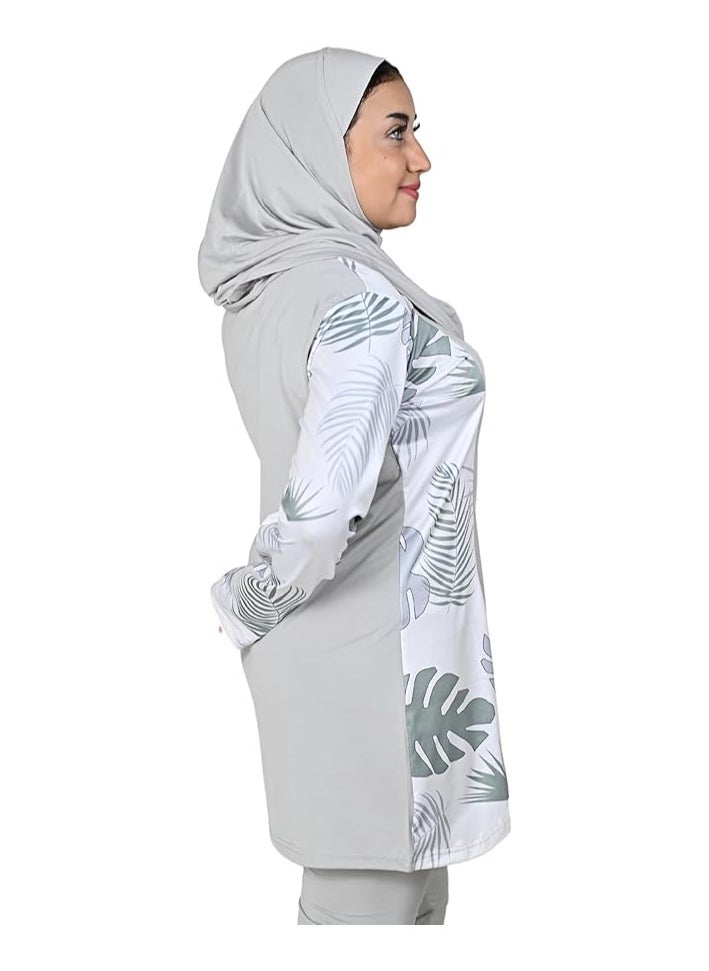SOL SUAVE - Burkini Swimsuits for Women. Modest Muslim Swimsuit Islamic. Long Sleeve Burkini with Full Cover Hijab and long Pants. Bathing Suit with Tropical leaves print. - Image 1