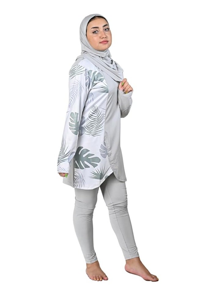 SOL SUAVE - Burkini Swimsuits for Women. Modest Muslim Swimsuit Islamic. Long Sleeve Burkini with Full Cover Hijab and long Pants. Bathing Suit with Tropical leaves print. - Image 1