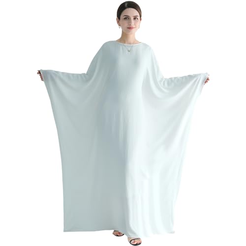 khalat Muslim Abaya Dress Women Middle East Arabian Prayer Robe Batwing Maxi Kaftan Abaya Dress with Hijab White - Image 4