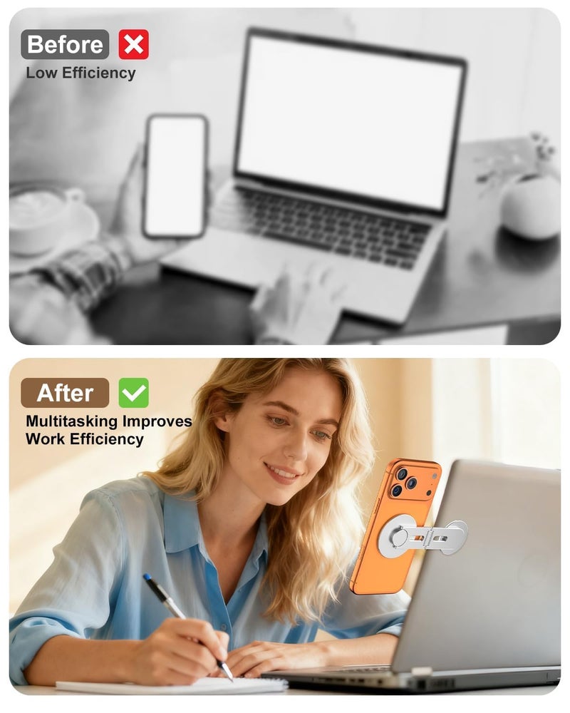 CloudValley Magnetic Phone Laptop Holder Mount, Foldable Hidden Portable Stand for iPhone 17/16/15/14/13 & All Phone, Clamp for Monitor Side, Compatible with Laptop, Desktop, Tesla Model 3/ Y, Silver - Image 2