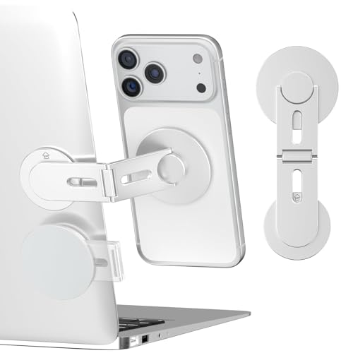 CloudValley Magnetic Phone Laptop Holder Mount, Foldable Hidden Portable Stand for iPhone 17/16/15/14/13 & All Phone, Clamp for Monitor Side, Compatible with Laptop, Desktop, Tesla Model 3/ Y, Silver - Image 1