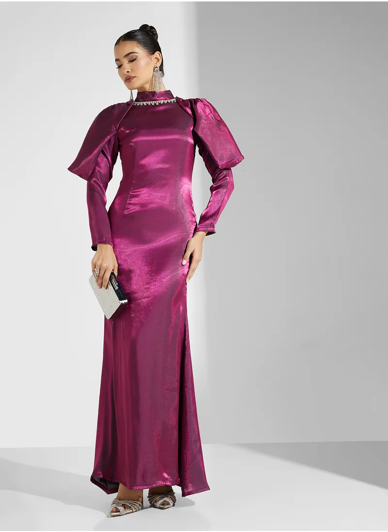 Khizana Dress With Embellished Neckline