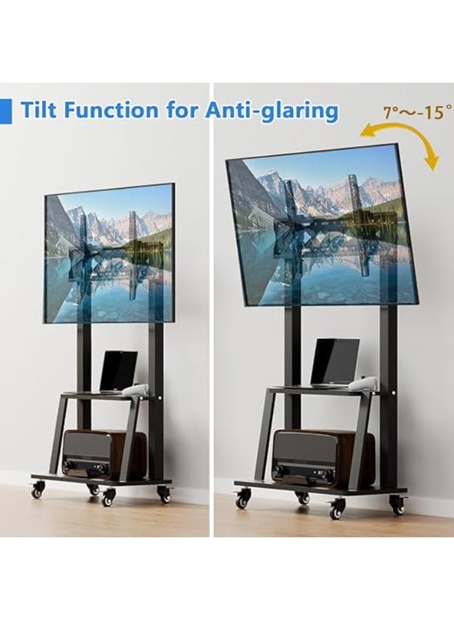 Rolling Floor TV Stand – Foldable and Tilt Adjustable – Fits 32 to 75 Inch Screens – Height Adjustable, Holds up to 50 kg - Image 3