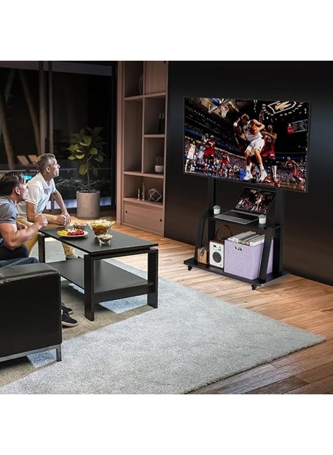 Rolling Floor TV Stand – Foldable and Tilt Adjustable – Fits 32 to 75 Inch Screens – Height Adjustable, Holds up to 50 kg - Image 2