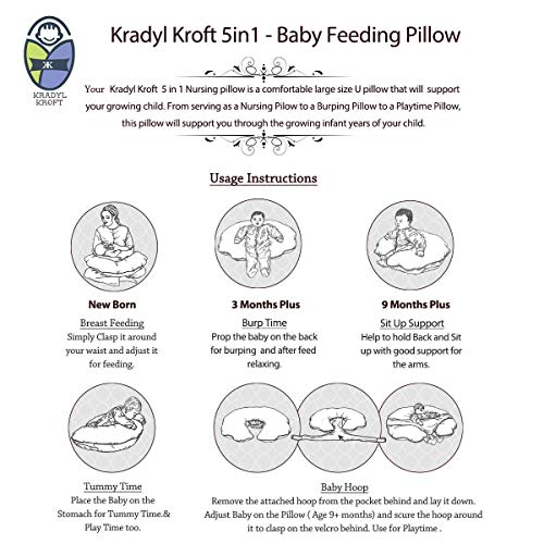 Kradyl Kroft 5in1 Baby Feeding Pillow with 100% Cotton Removable Cover | Breastfeeding Pillow | Nursing Pillow with Belt and Hoop (Esmerald) - Image 5