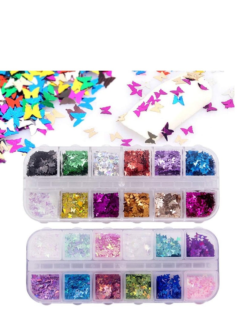 24 colors / glossy sequins for nail in the form of a 3D butterfly, sequel Felk of acrylic for the face and body, shiny makeup and nail drawings - Image 1