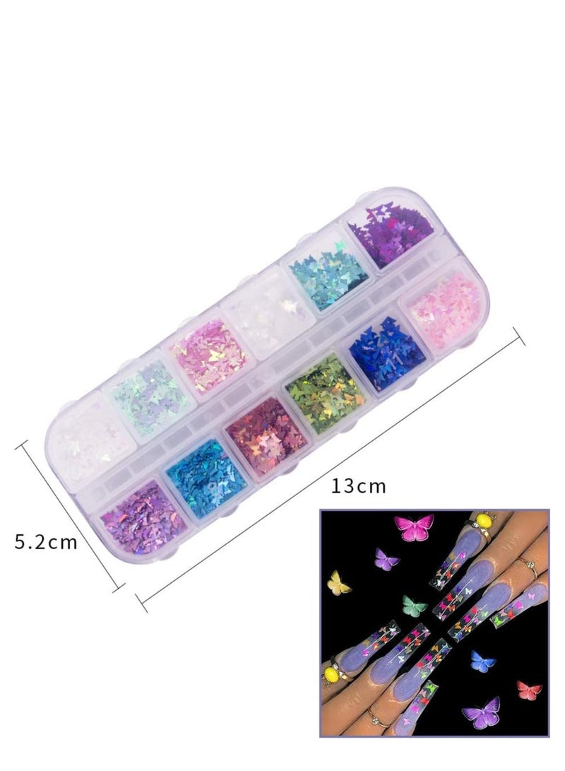 24 colors / glossy sequins for nail in the form of a 3D butterfly, sequel Felk of acrylic for the face and body, shiny makeup and nail drawings - Image 3