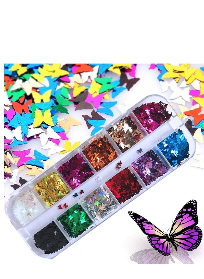24 colors / glossy sequins for nail in the form of a 3D butterfly, sequel Felk of acrylic for the face and body, shiny makeup and nail drawings - Image 5
