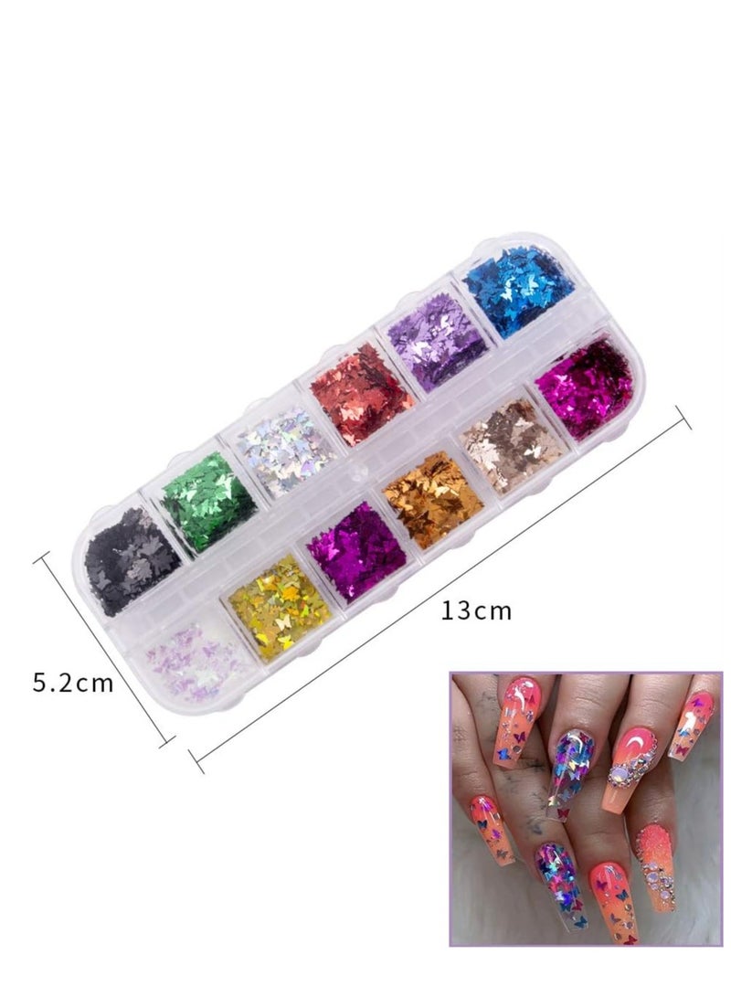 24 colors / glossy sequins for nail in the form of a 3D butterfly, sequel Felk of acrylic for the face and body, shiny makeup and nail drawings - Image 4